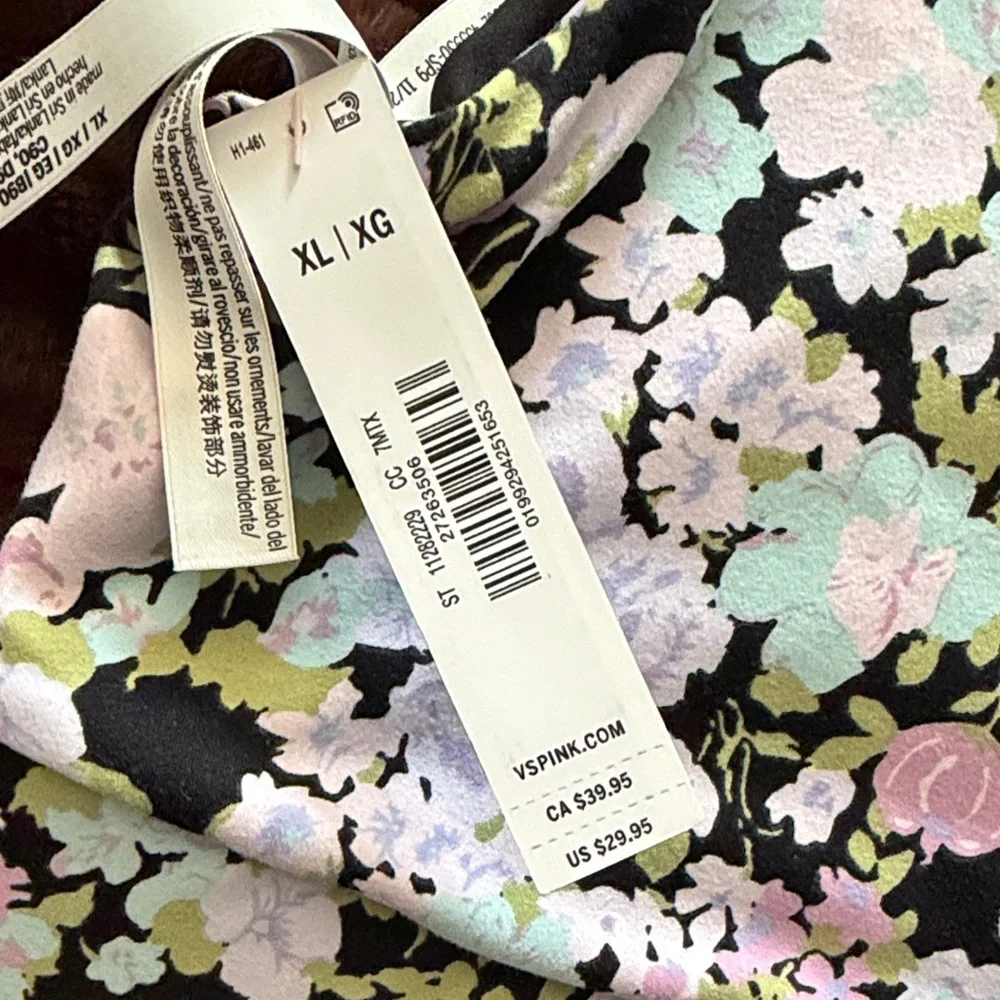 PINK Victoria's Secret Black Floral Racerback Sports Bra with Pastel Accents - Picture 2 of 3